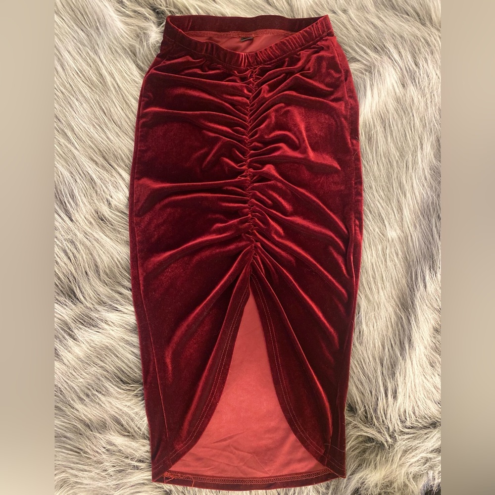Burgundy Velvet pencil skirt